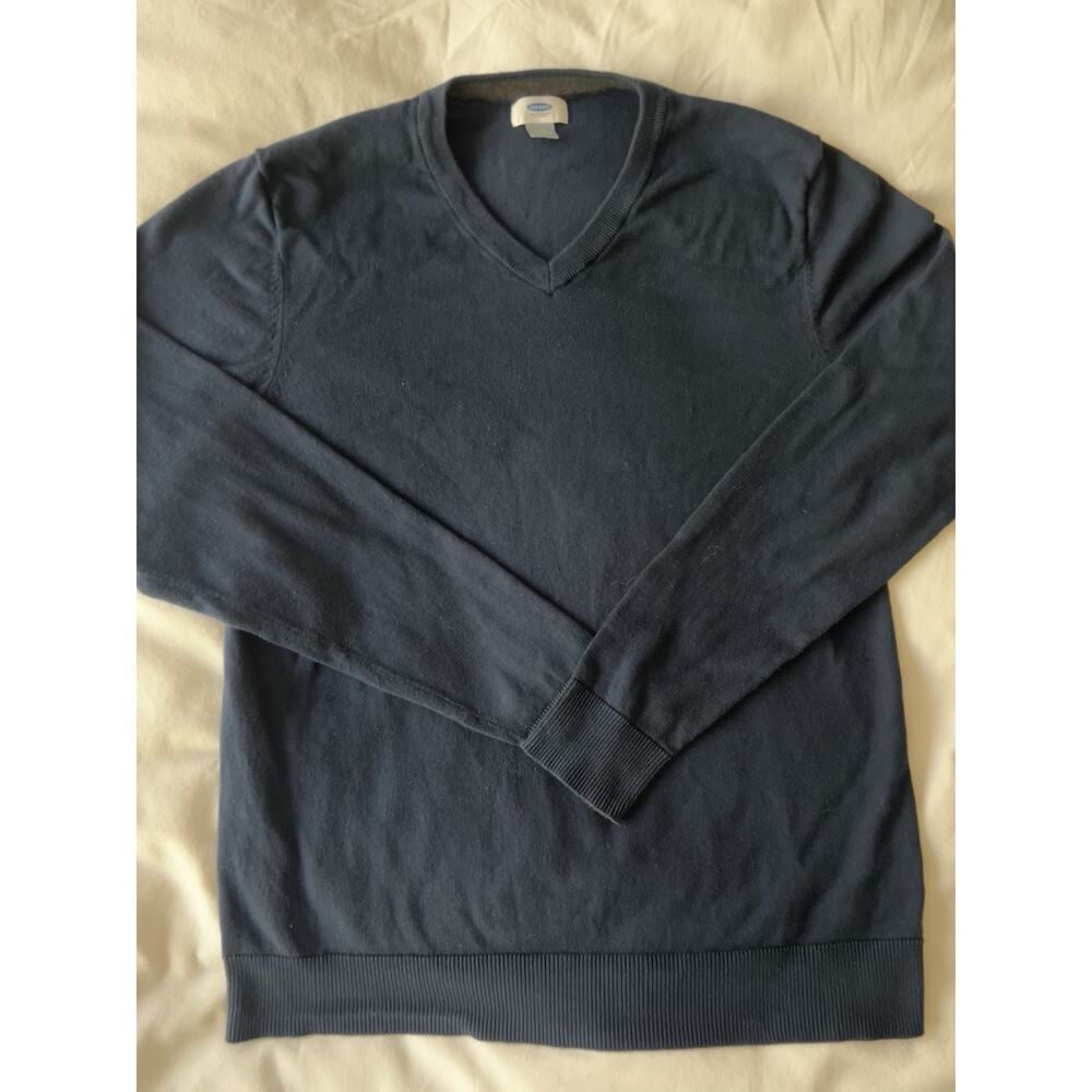 Old Navy Men’s Dark Blue V-Neck Sweater 100% Cotton - Size Medium -
